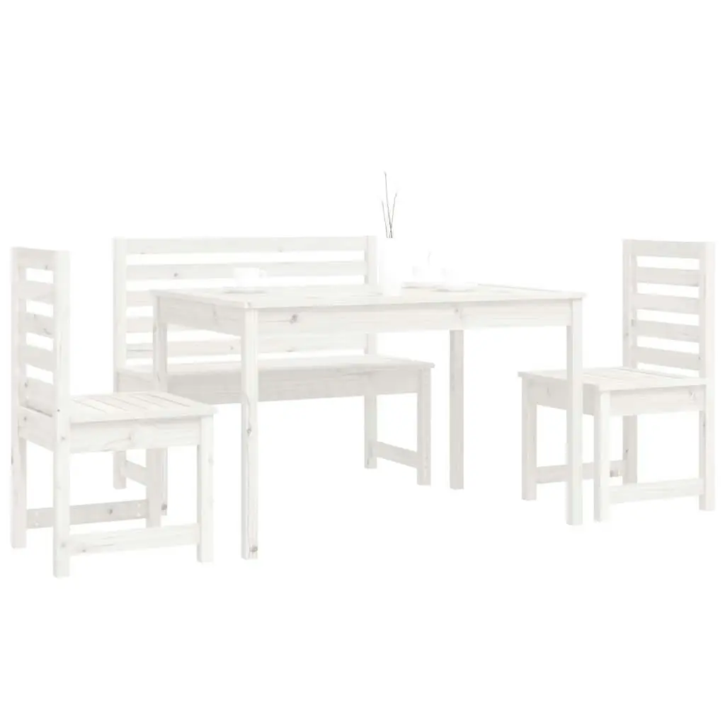 4 Piece Garden Dining Set White Solid Wood Pine 3154696