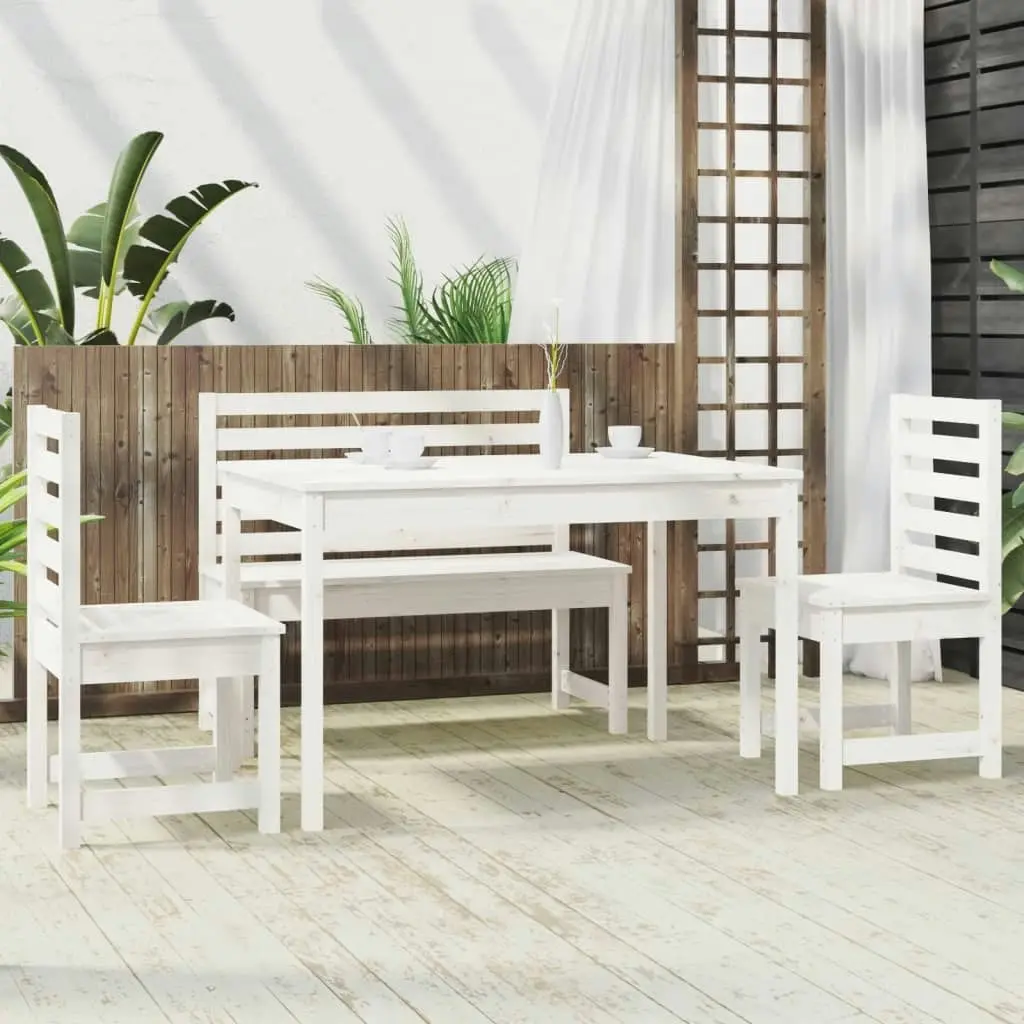 4 Piece Garden Dining Set White Solid Wood Pine 3154696