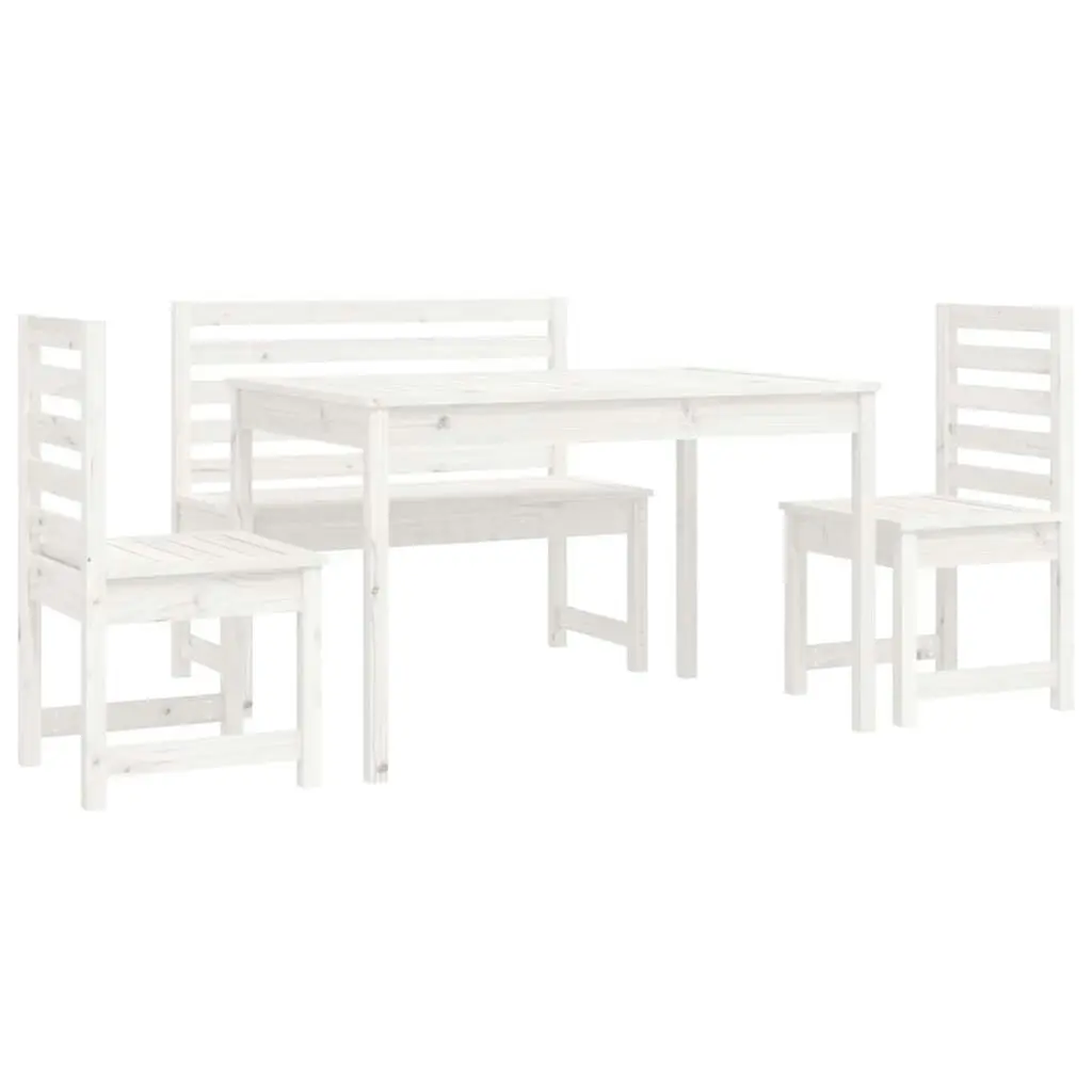 4 Piece Garden Dining Set White Solid Wood Pine 3154696