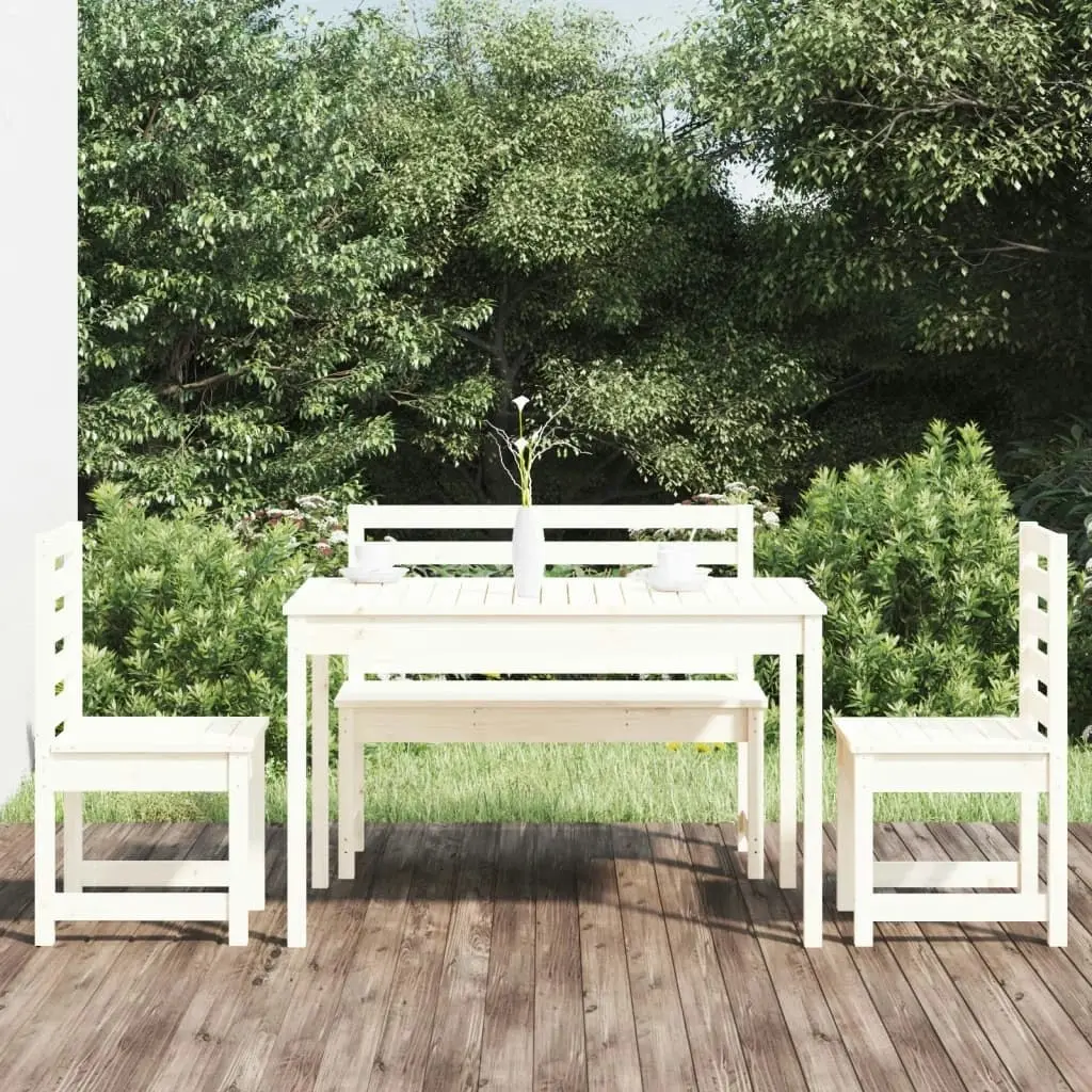 4 Piece Garden Dining Set White Solid Wood Pine 3154696