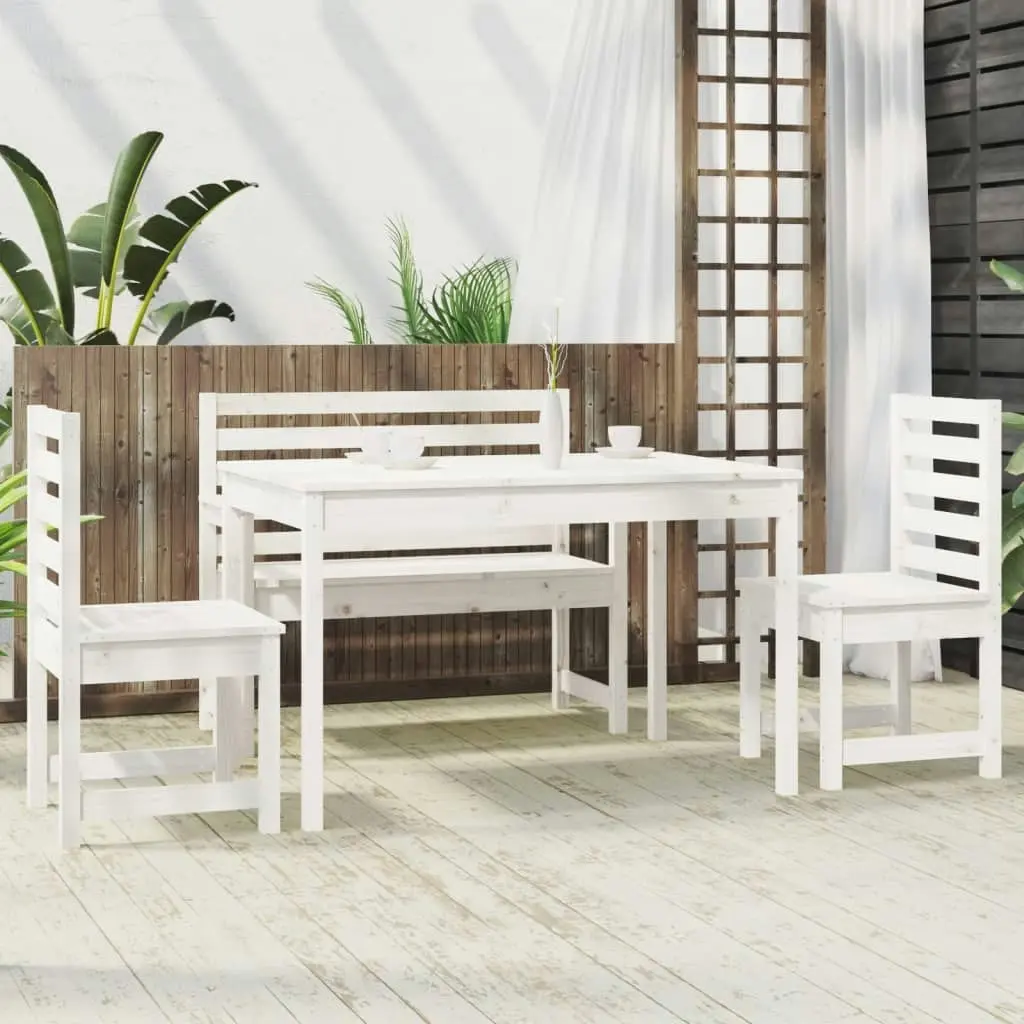 4 Piece Garden Dining Set White Solid Wood Pine 3154690