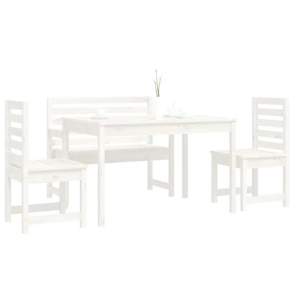 4 Piece Garden Dining Set White Solid Wood Pine 3154690