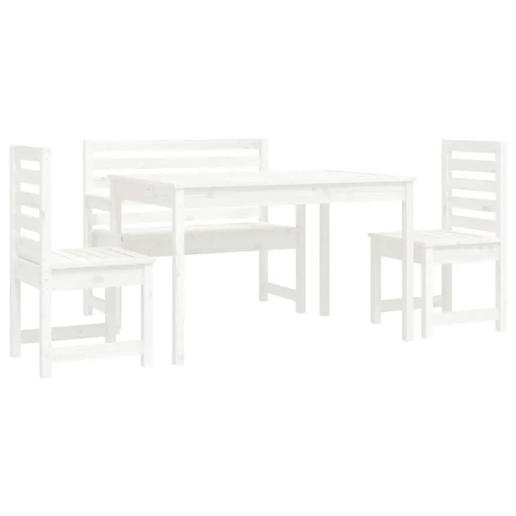 4 Piece Garden Dining Set White Solid Wood Pine 3154690