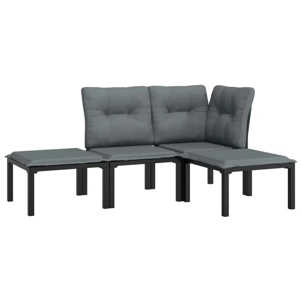 4 Piece Garden Lounge Set Black and Grey Poly Rattan 3187741