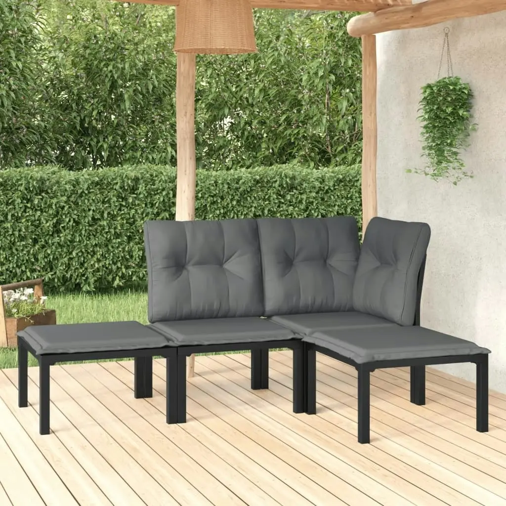 4 Piece Garden Lounge Set Black and Grey Poly Rattan 3187741