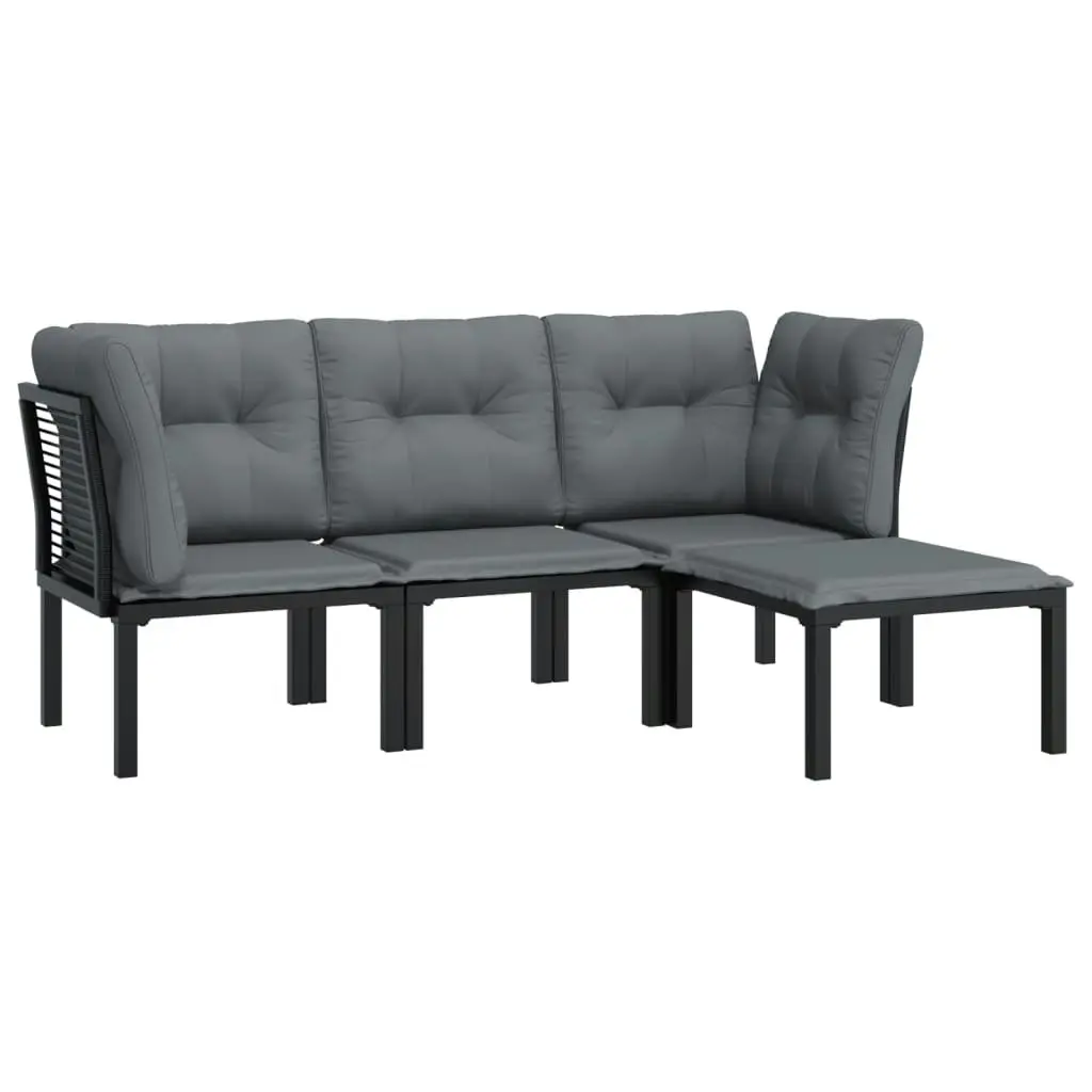 4 Piece Garden Lounge Set Black and Grey Poly Rattan 3187747