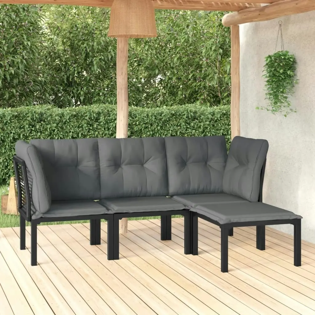 4 Piece Garden Lounge Set Black and Grey Poly Rattan 3187747