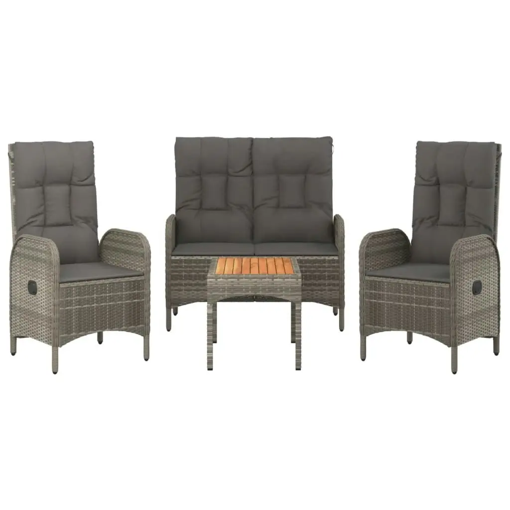 4 Piece Garden Dining Set with Cushions Grey Poly Rattan 3185083