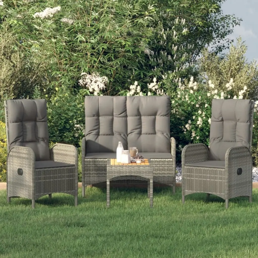 4 Piece Garden Dining Set with Cushions Grey Poly Rattan 3185083