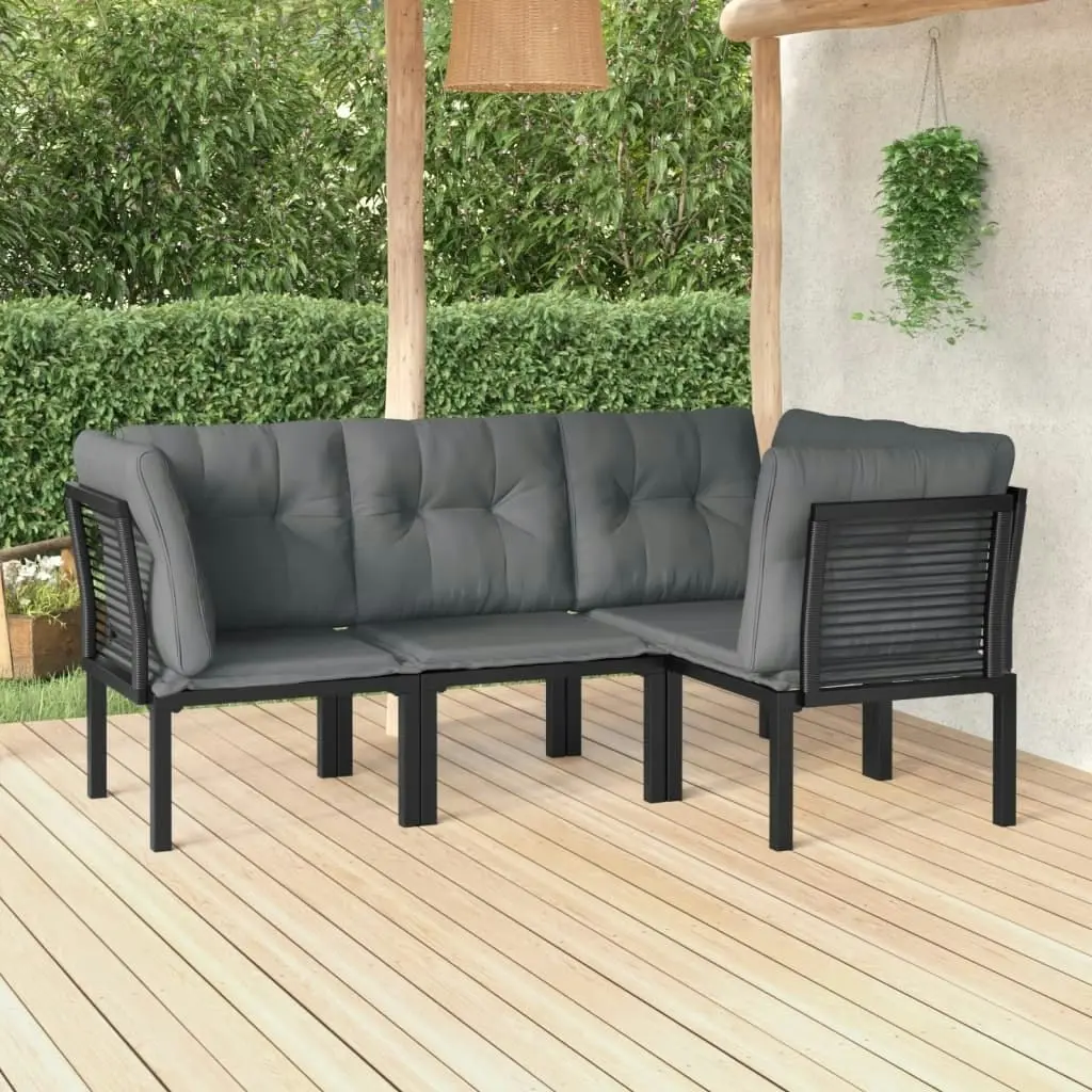 4 Piece Garden Lounge Set Black and Grey Poly Rattan 3187751