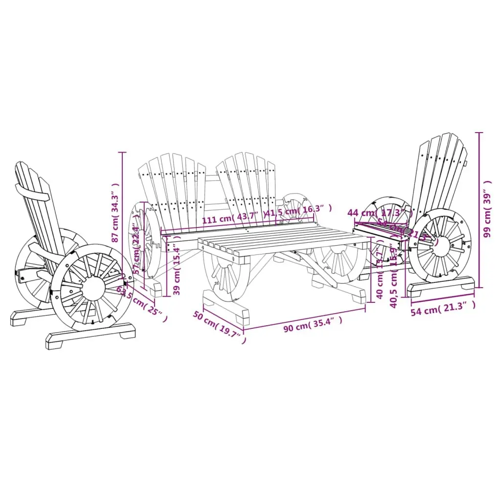 4 Piece Garden Lounge Set Solid Wood Fir 3207125