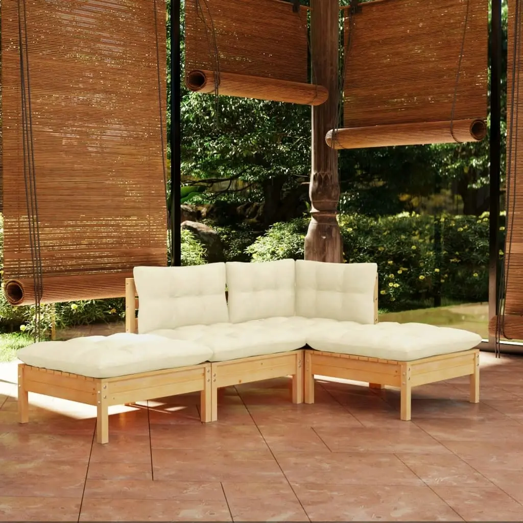 4 Piece Garden Lounge Set with Cream Cushions Solid Pinewood 3096286