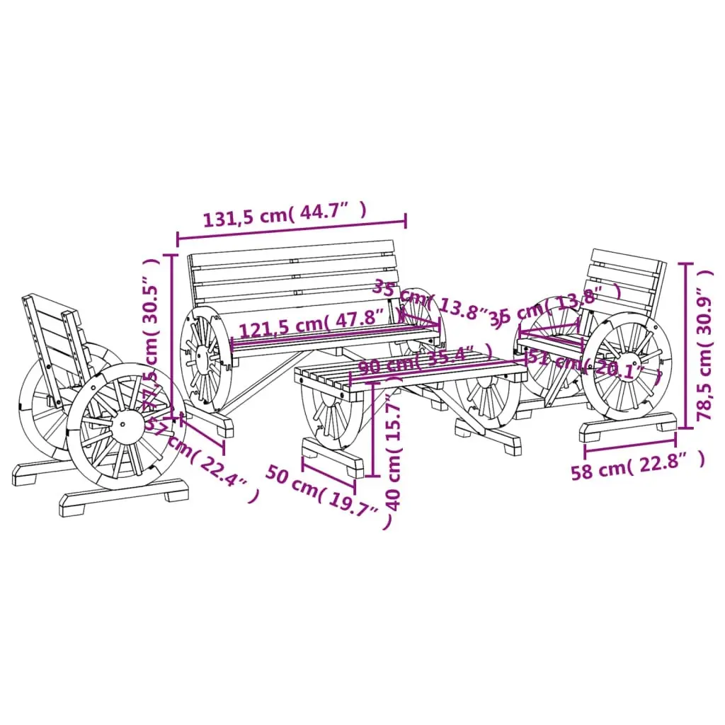 4 Piece Garden Lounge Set Solid Wood Fir 3207132