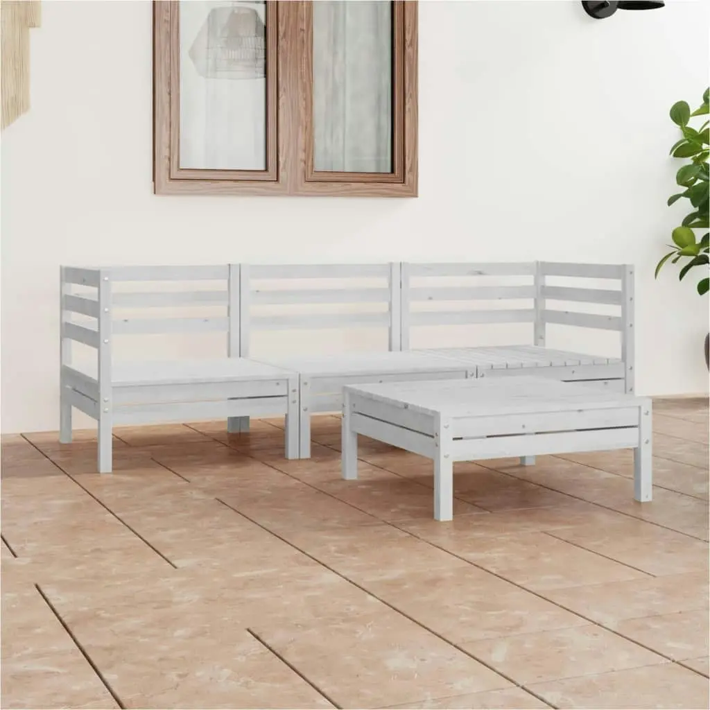 4 Piece Garden Lounge Set White Solid Wood Pine 3082468