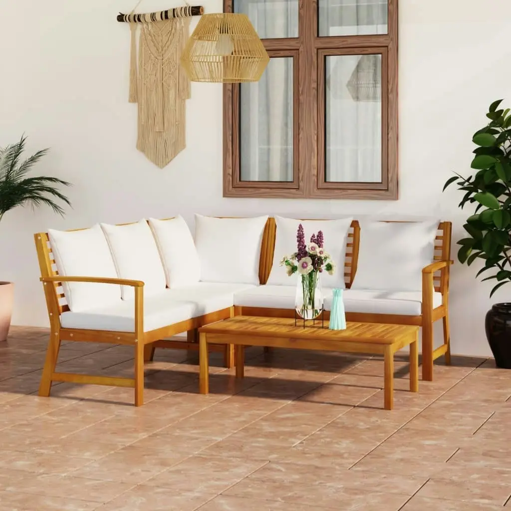 4 Piece Garden Lounge Set with Cushion Cream Solid Acacia Wood 3057769