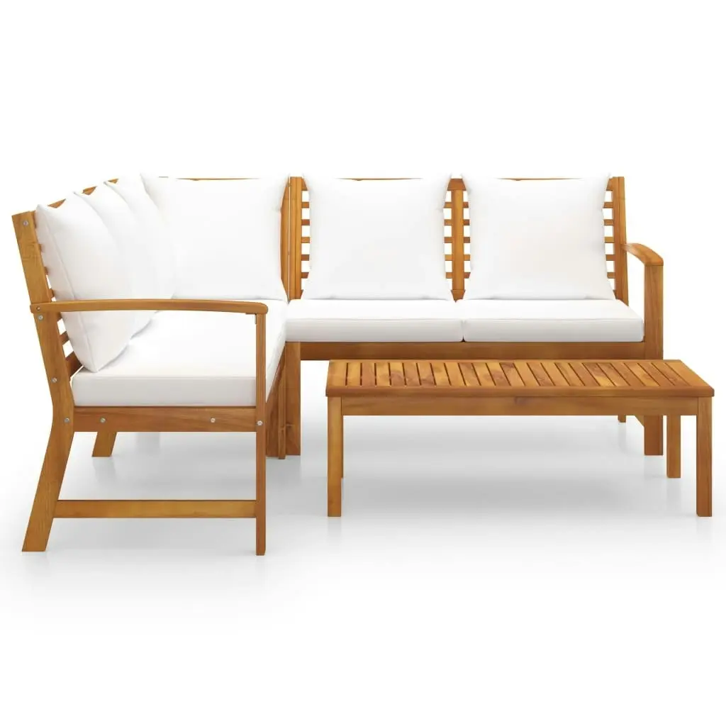 4 Piece Garden Lounge Set with Cushion Cream Solid Acacia Wood 3057769