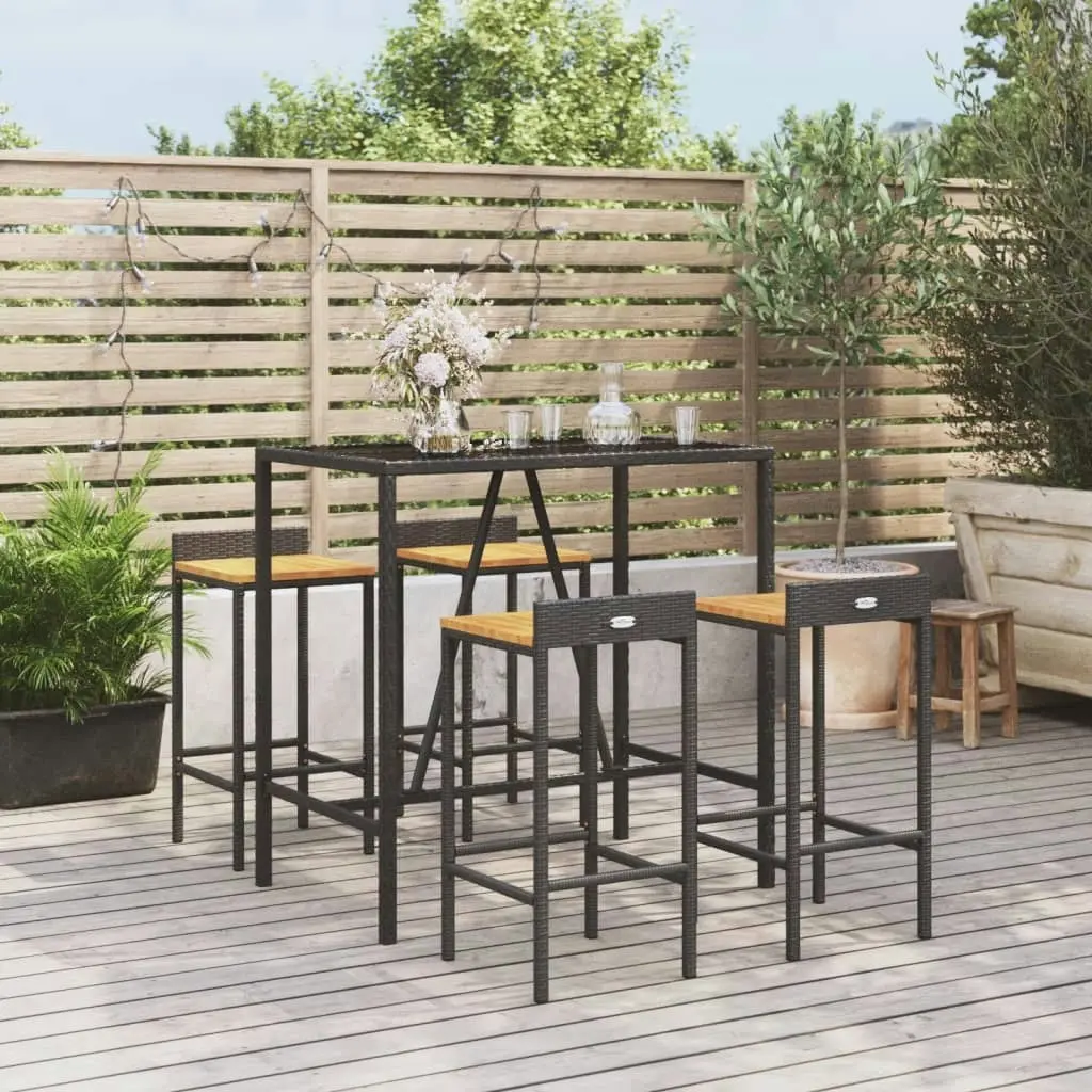 5 Piece Garden Bar Set Black Poly Rattan& Solid Wood Acacia 3187676