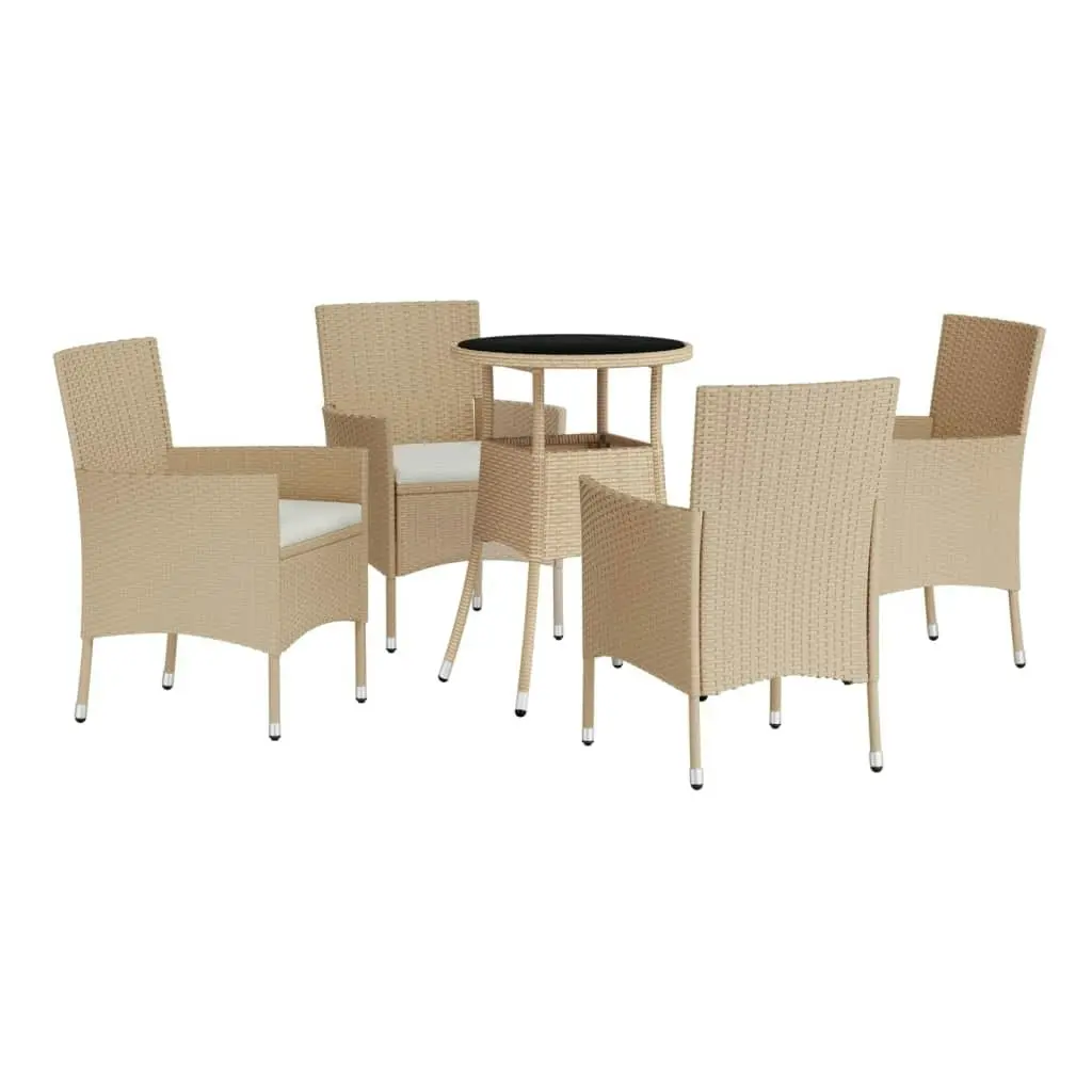 5 Piece Garden Bistro Set with Cushions Beige Poly Rattan 3187421