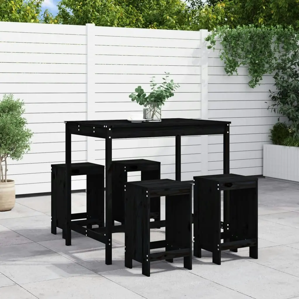 5 Piece Garden Bar Set Black Solid Wood Pine 3157749