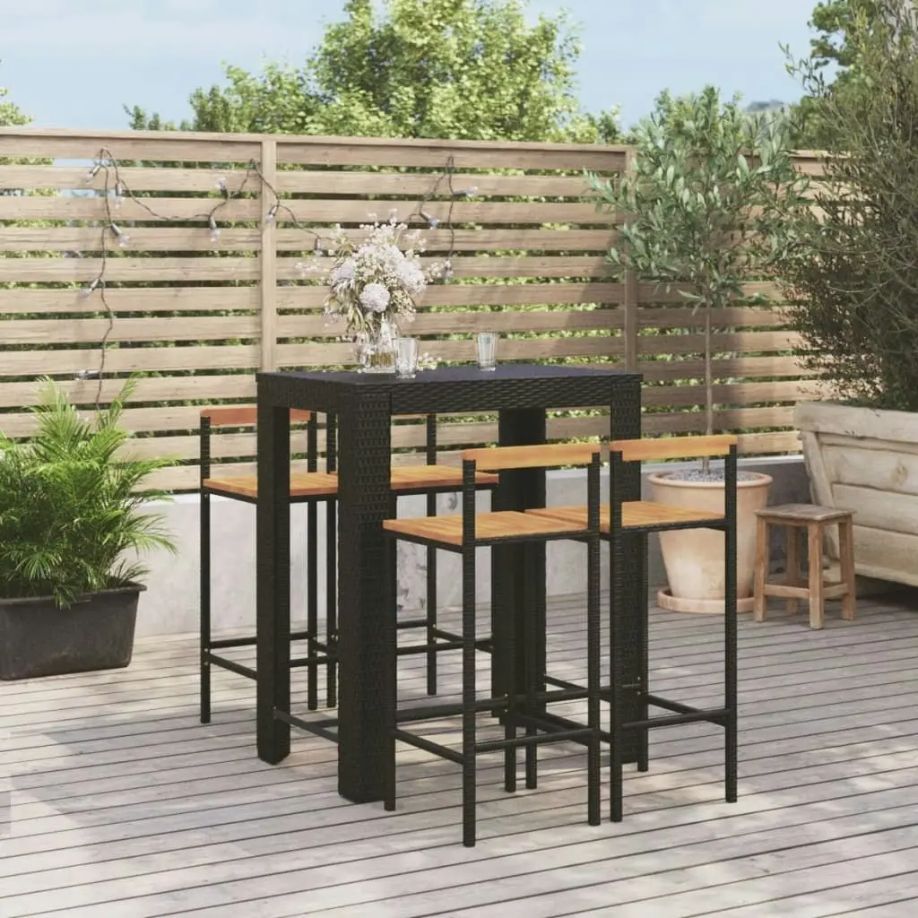 5 Piece Garden Bar Set Black Poly Rattan&Solid Wood Acacia 3187712