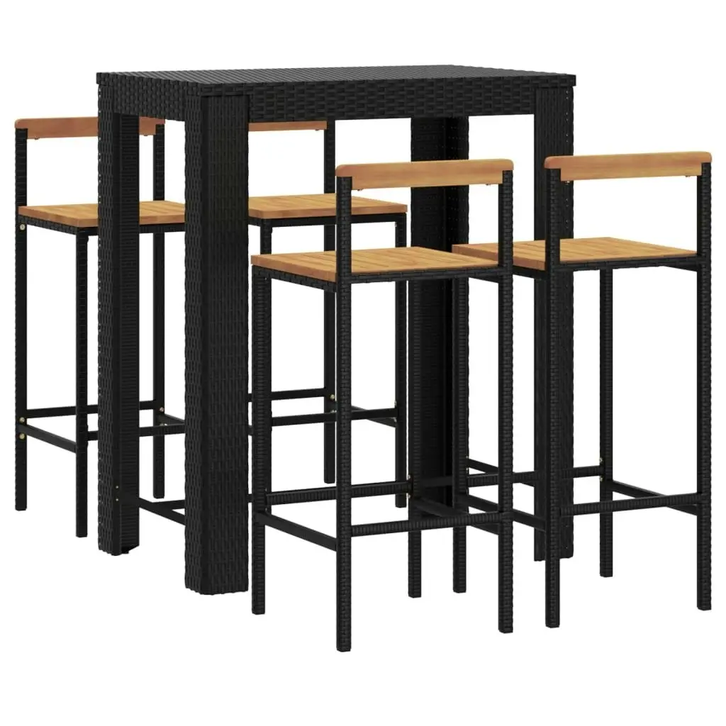 5 Piece Garden Bar Set Black Poly Rattan&Solid Wood Acacia 3187712