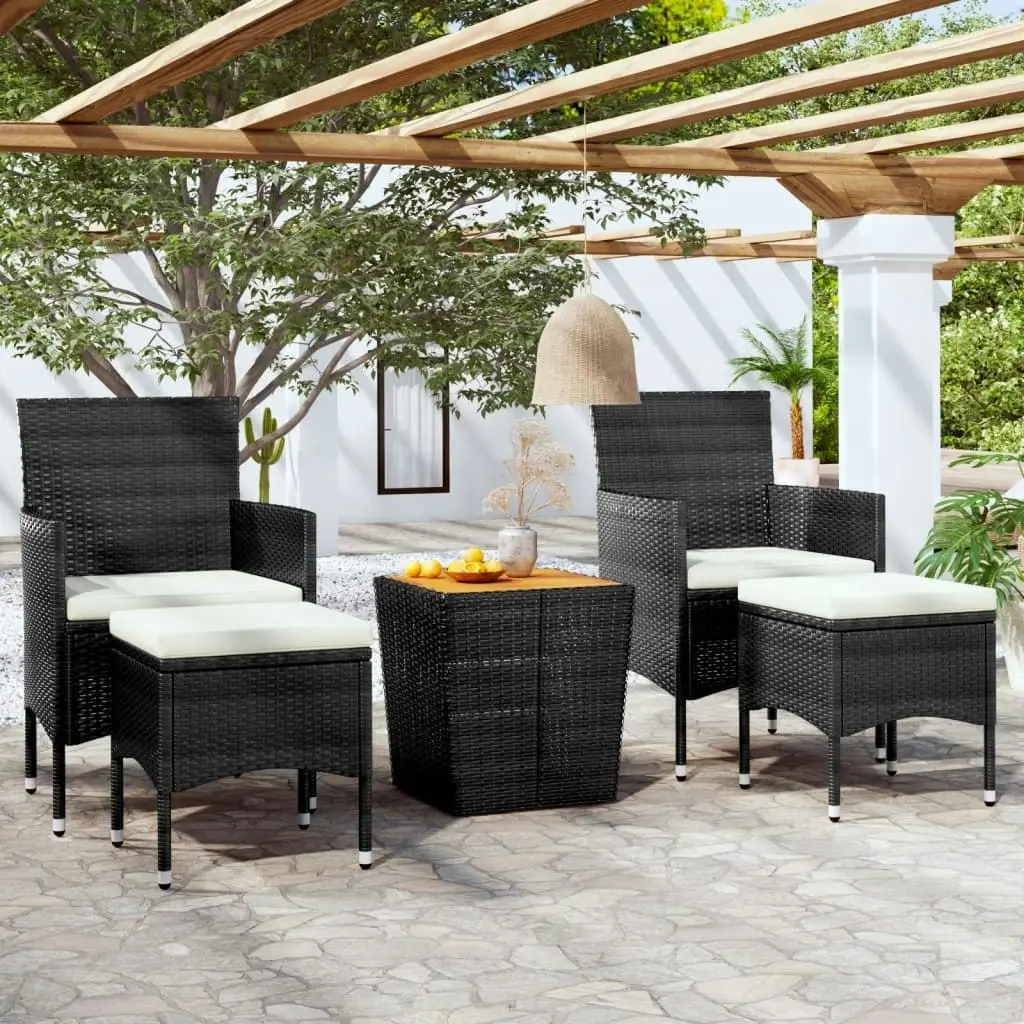 5 Piece Garden Bistro Set Poly Rattan & Solid Acacia Wood Black 3058372