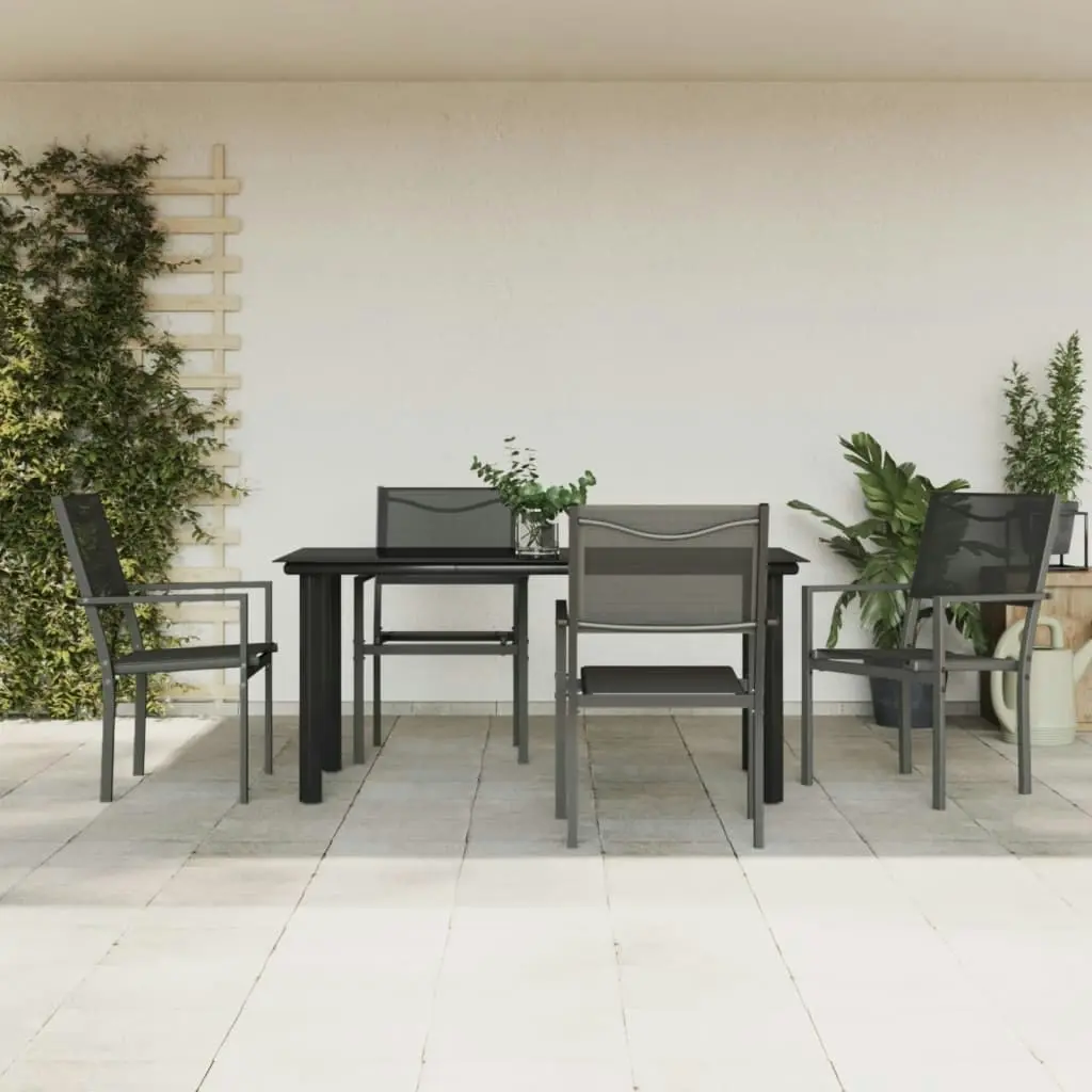 5 Piece Garden Dining Set Black Steel and Textilene 3200730