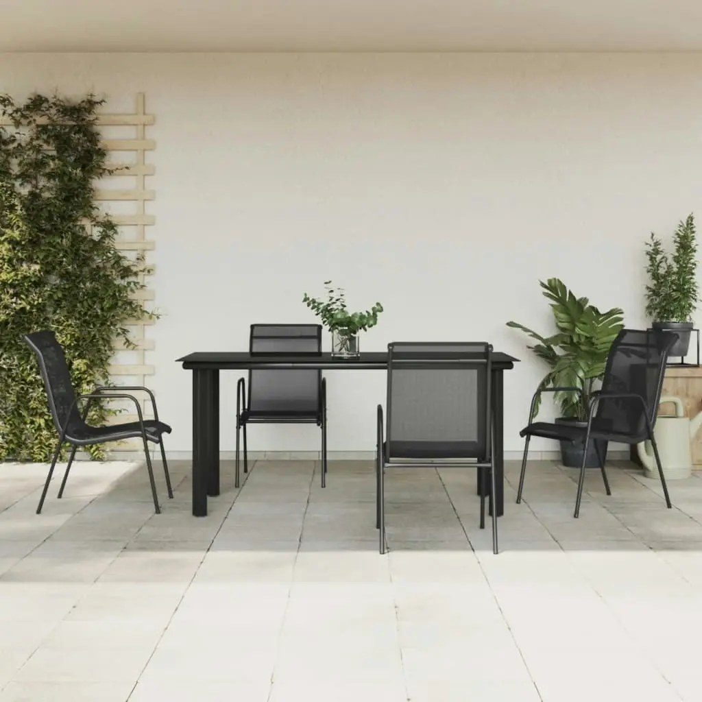 5 Piece Garden Dining Set Black Steel and Textilene 3200694