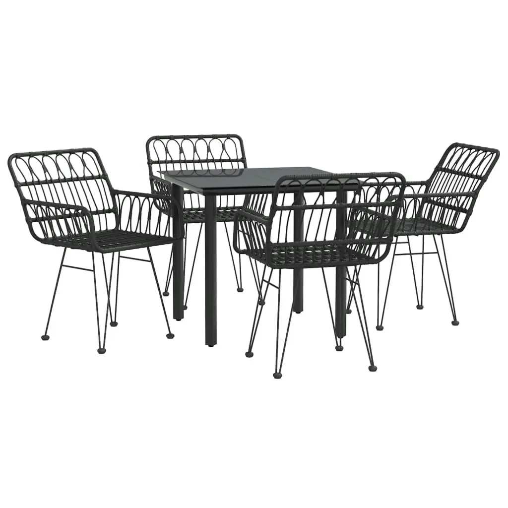 5 Piece Garden Dining Set Black Poly Rattan 3157867