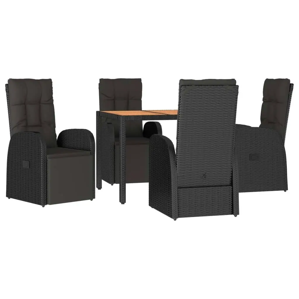 5 Piece Garden Dining Set Black Poly Rattan&Solid Wood Acacia 3157607