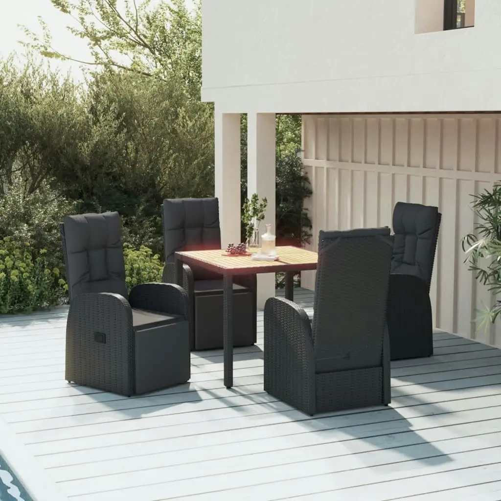 5 Piece Garden Dining Set Black Poly Rattan&Solid Wood Acacia 3157607