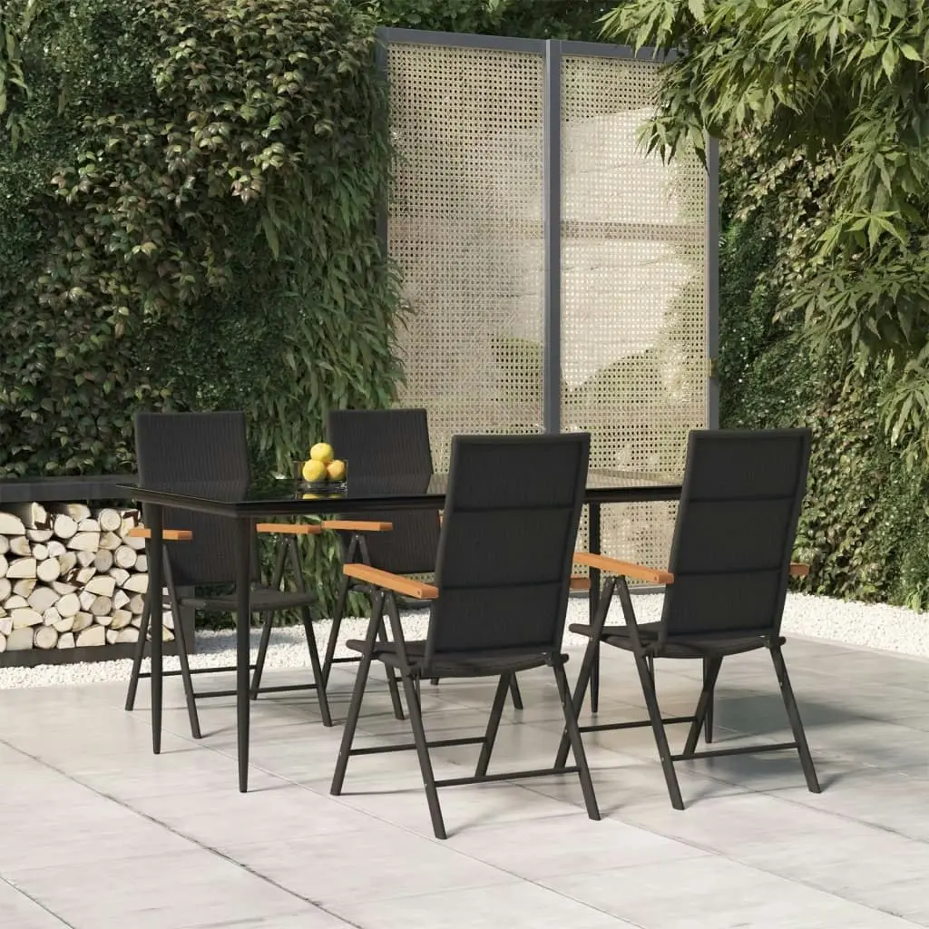 5 Piece Garden Dining Set Black and Brown Poly Rattan 3156524