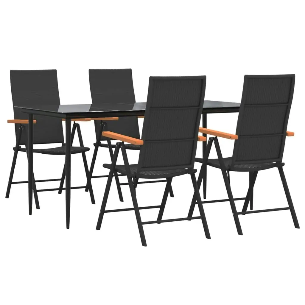 5 Piece Garden Dining Set Black and Brown Poly Rattan 3156524