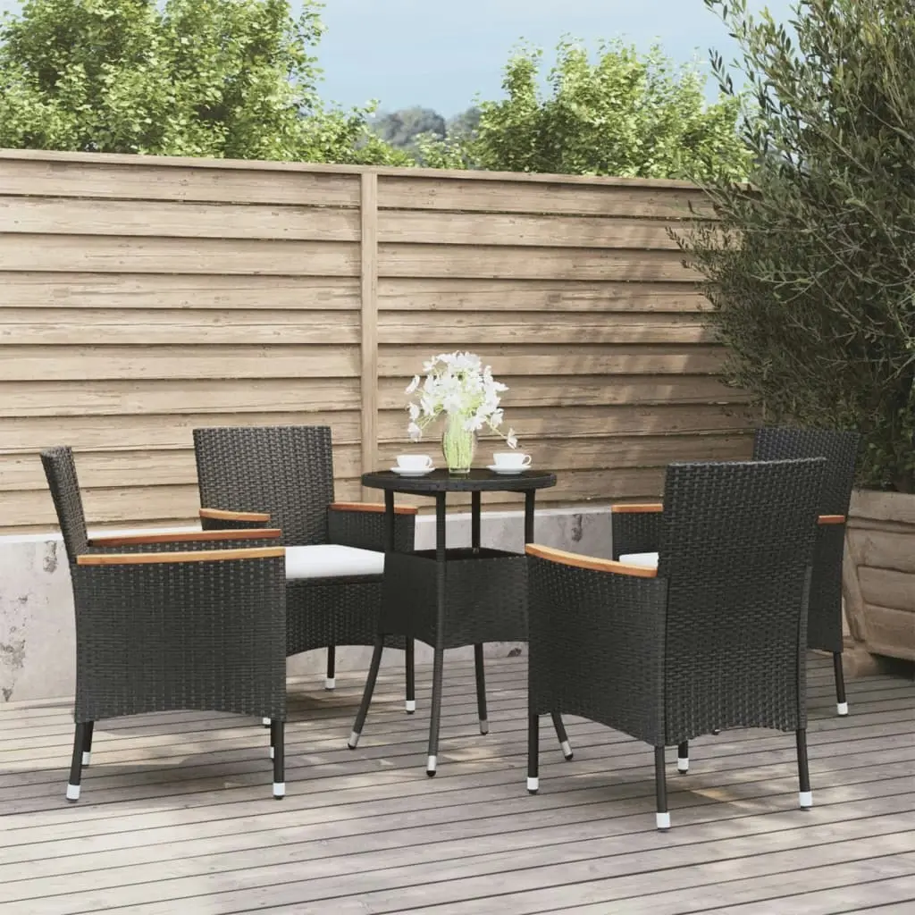 5 Piece Garden Bistro Set with Cushions Black Poly Rattan 3187423