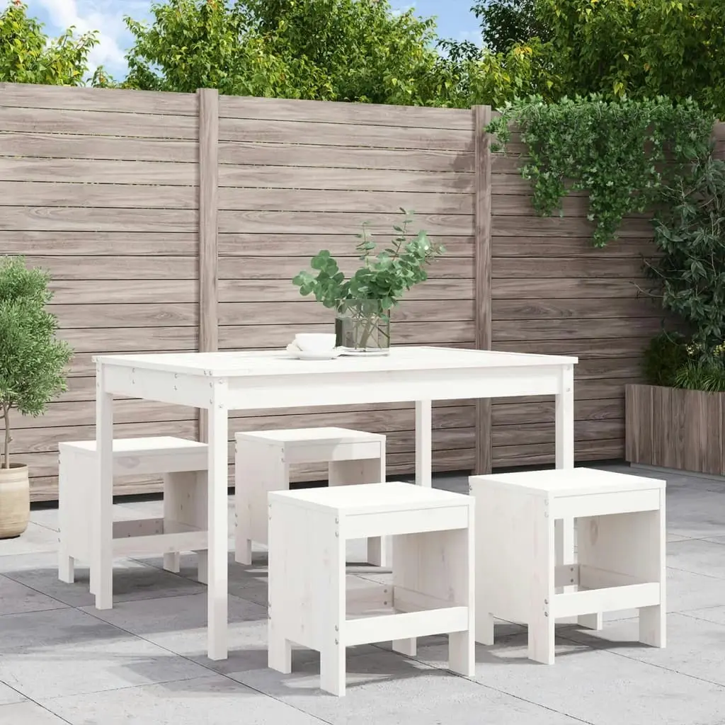 5 Piece Garden Dining Set White Solid Wood Pine 3157716