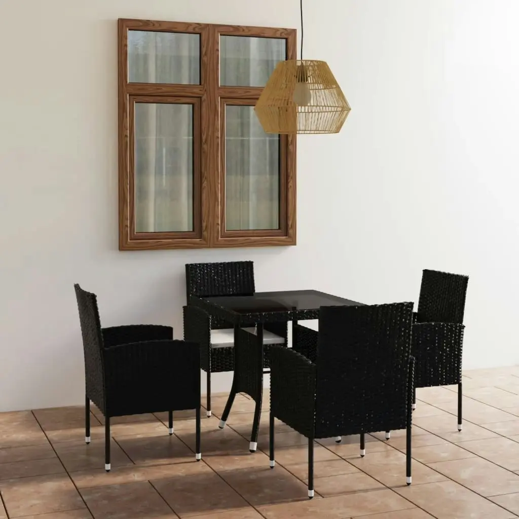 5 Piece Garden Dining Set Poly Rattan Black 3059413