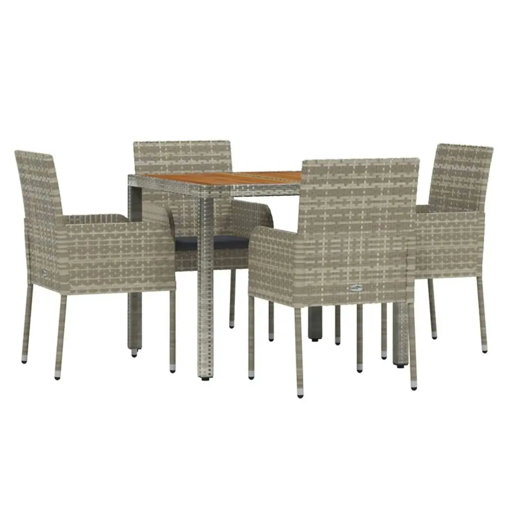 5 Piece Garden Dining Set with Cushions Grey Poly Rattan 3185018