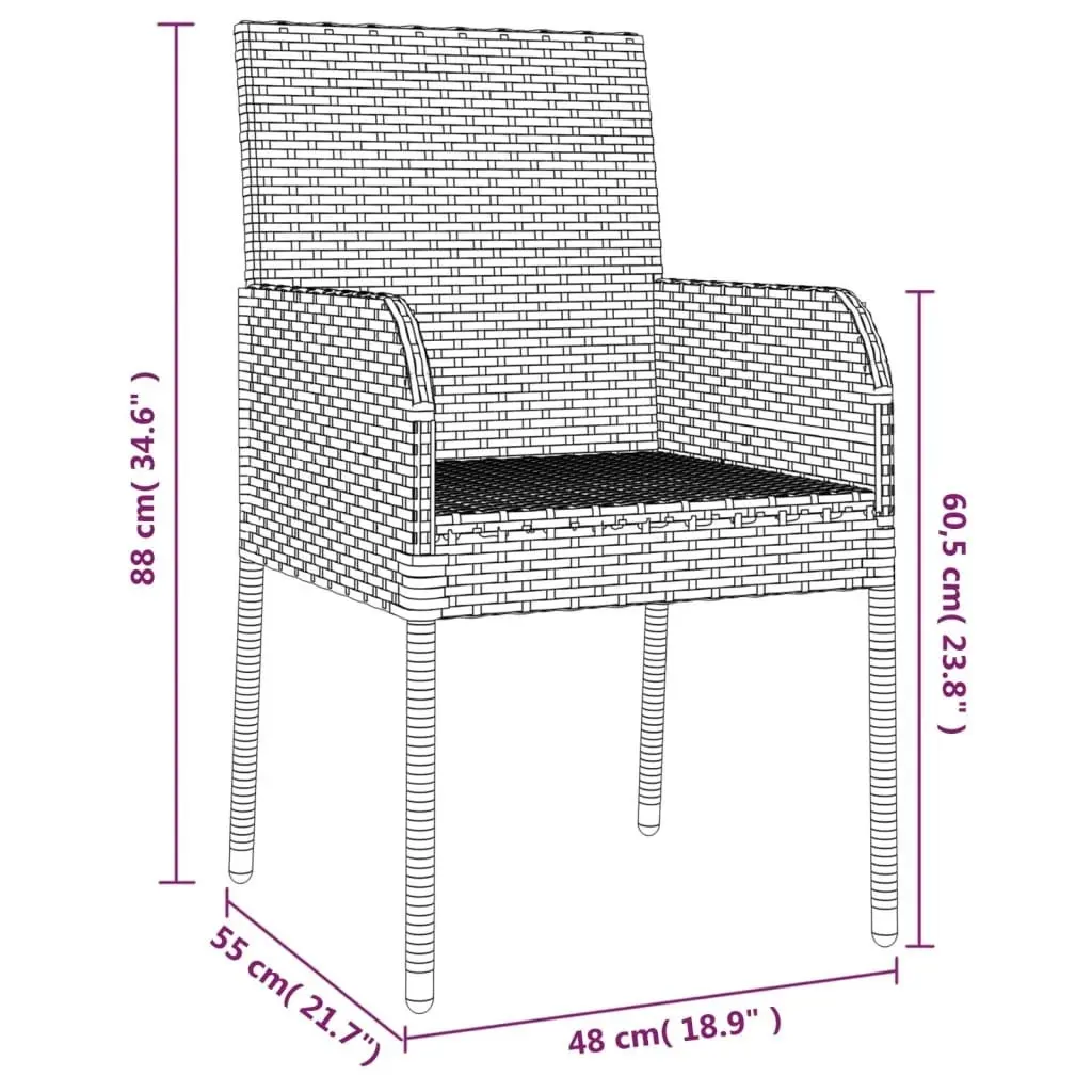 5 Piece Garden Dining Set with Cushions Grey Poly Rattan 3185018