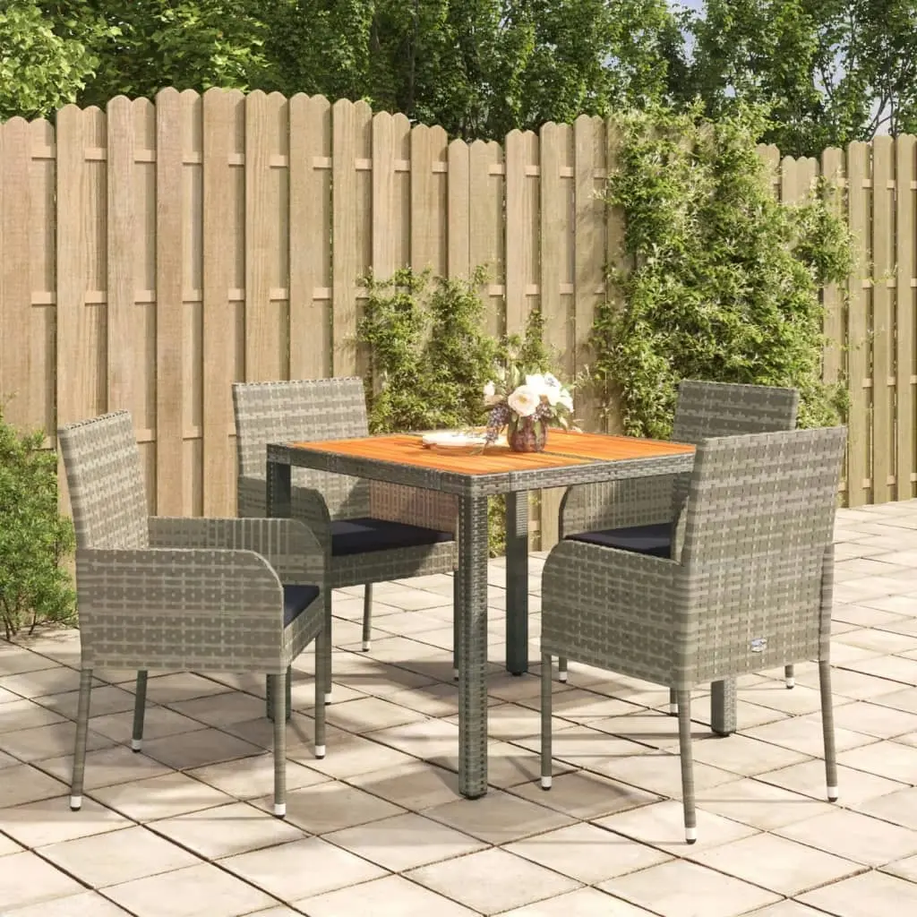 5 Piece Garden Dining Set with Cushions Grey Poly Rattan 3185018