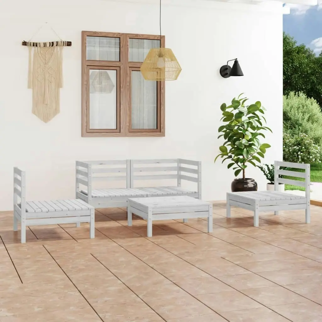 5 Piece Garden Lounge Set White Solid Pinewood 3082528