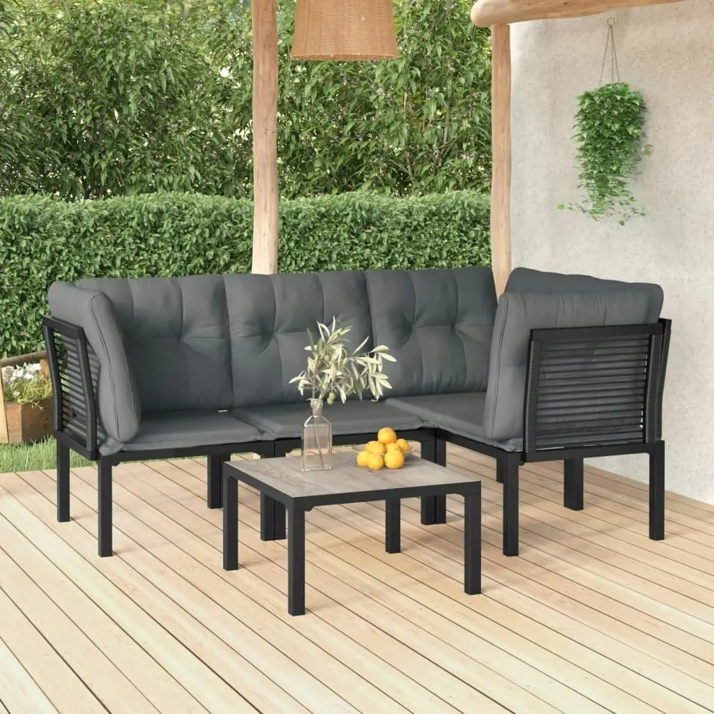 5 Piece Garden Lounge Set Black and Grey Poly Rattan 3187752