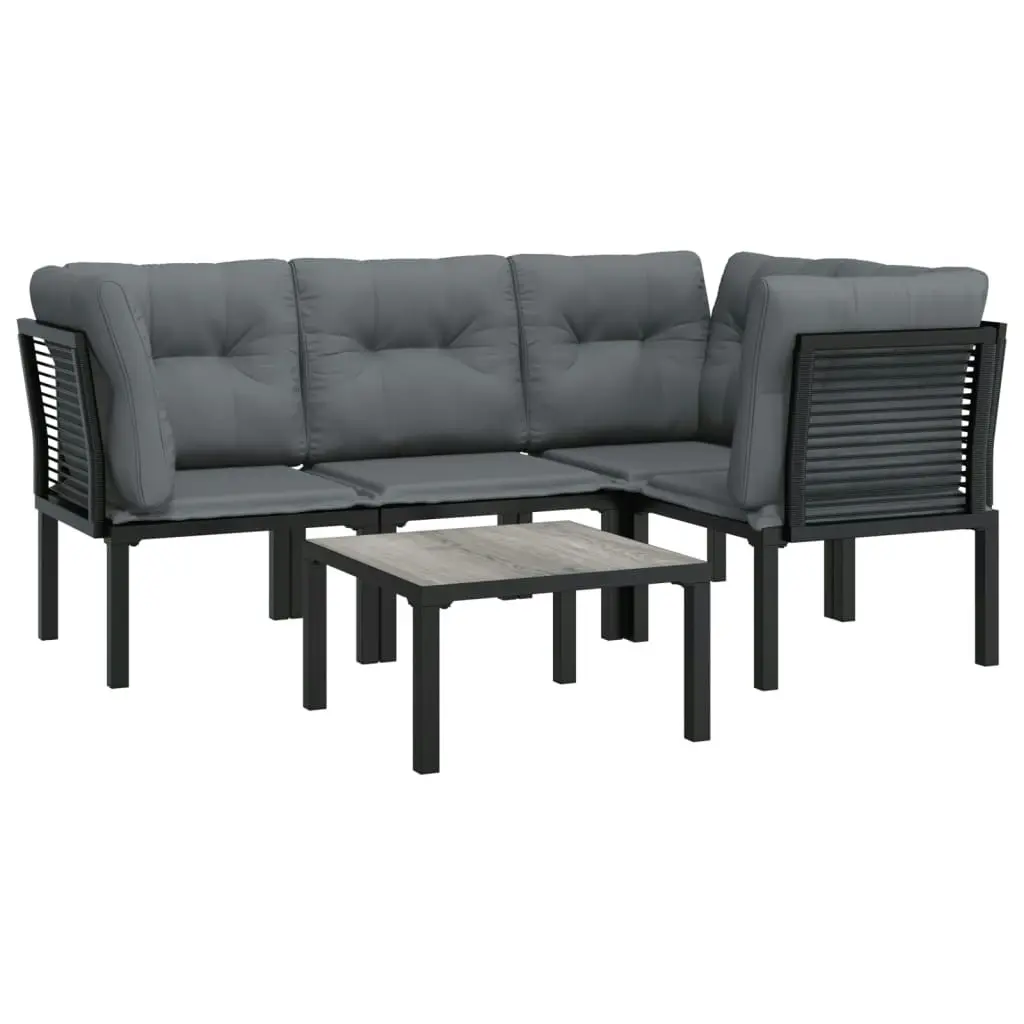 5 Piece Garden Lounge Set Black and Grey Poly Rattan 3187752