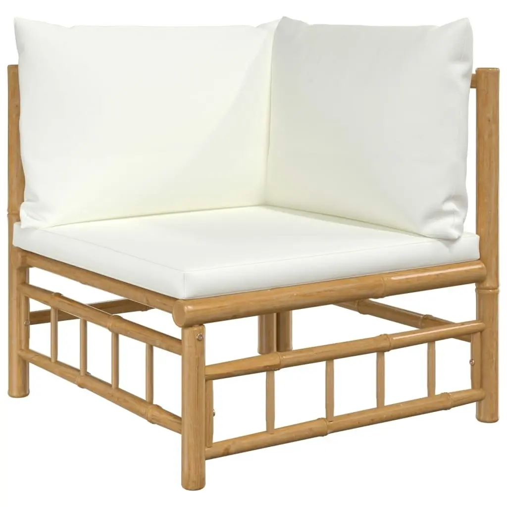 5 Piece Garden Lounge Set with Cream White Cushions  Bamboo 3155178