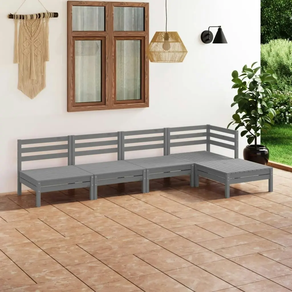 5 Piece Garden Lounge Set Solid Pinewood Grey 3082659