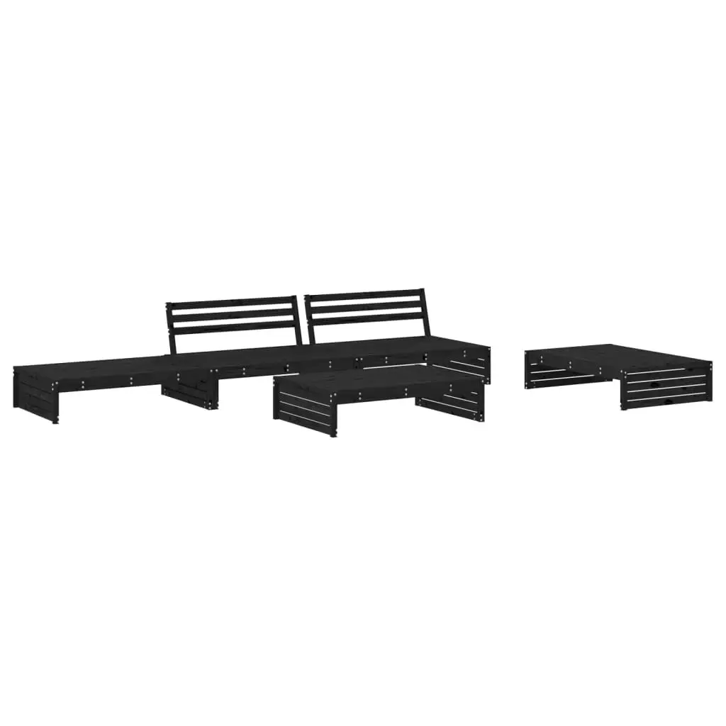 5 Piece Garden Lounge Set with Cushions Black Solid Wood 3186148