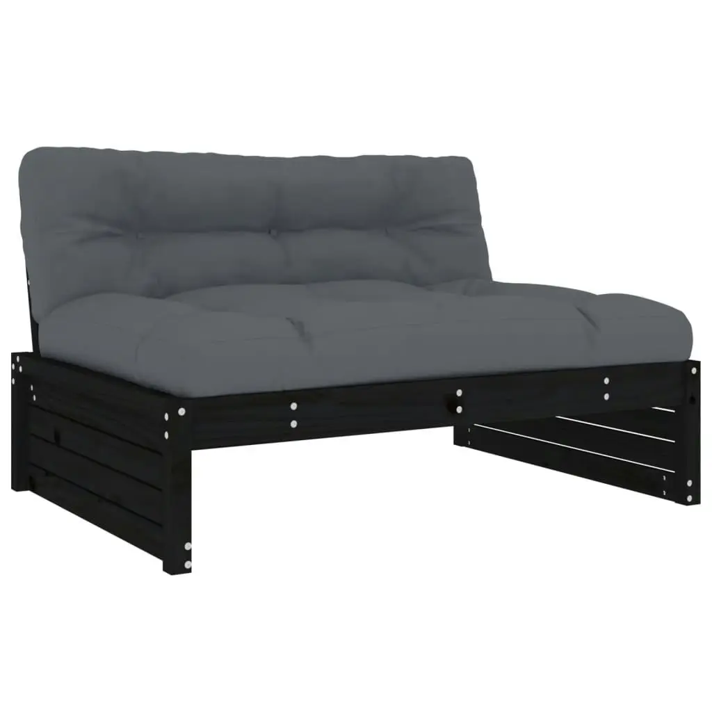 5 Piece Garden Lounge Set with Cushions Black Solid Wood 3186148