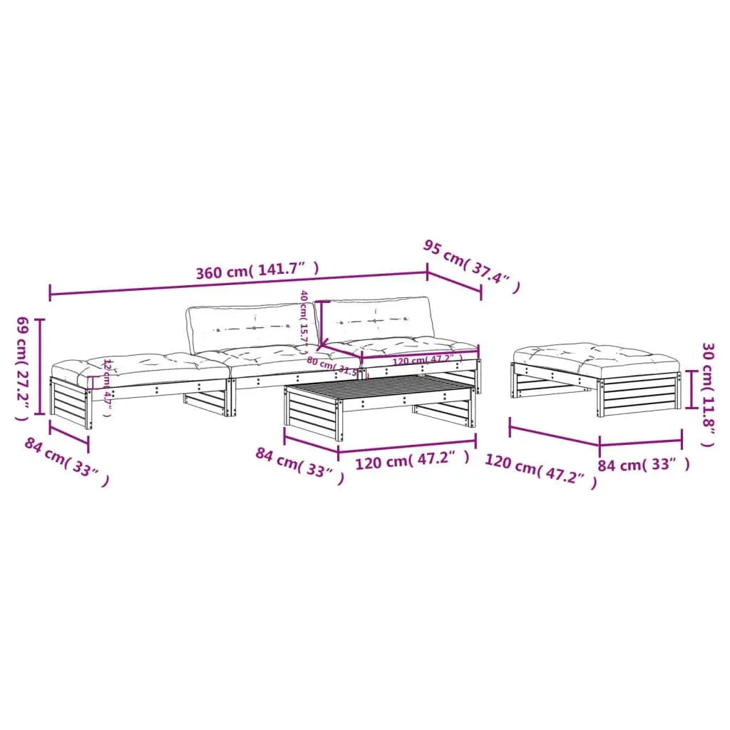 5 Piece Garden Lounge Set with Cushions Black Solid Wood 3186148