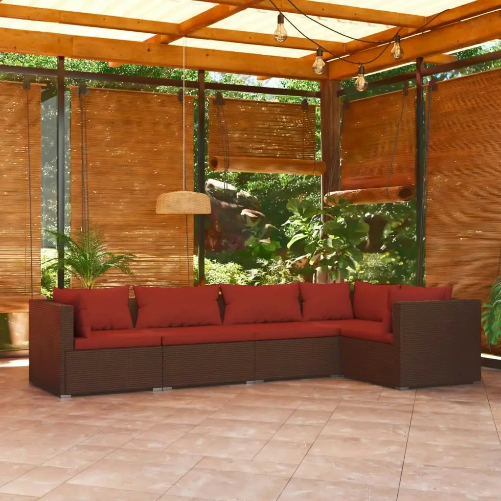 5 Piece Garden Lounge Set with Cushions Poly Rattan Brown 3101691