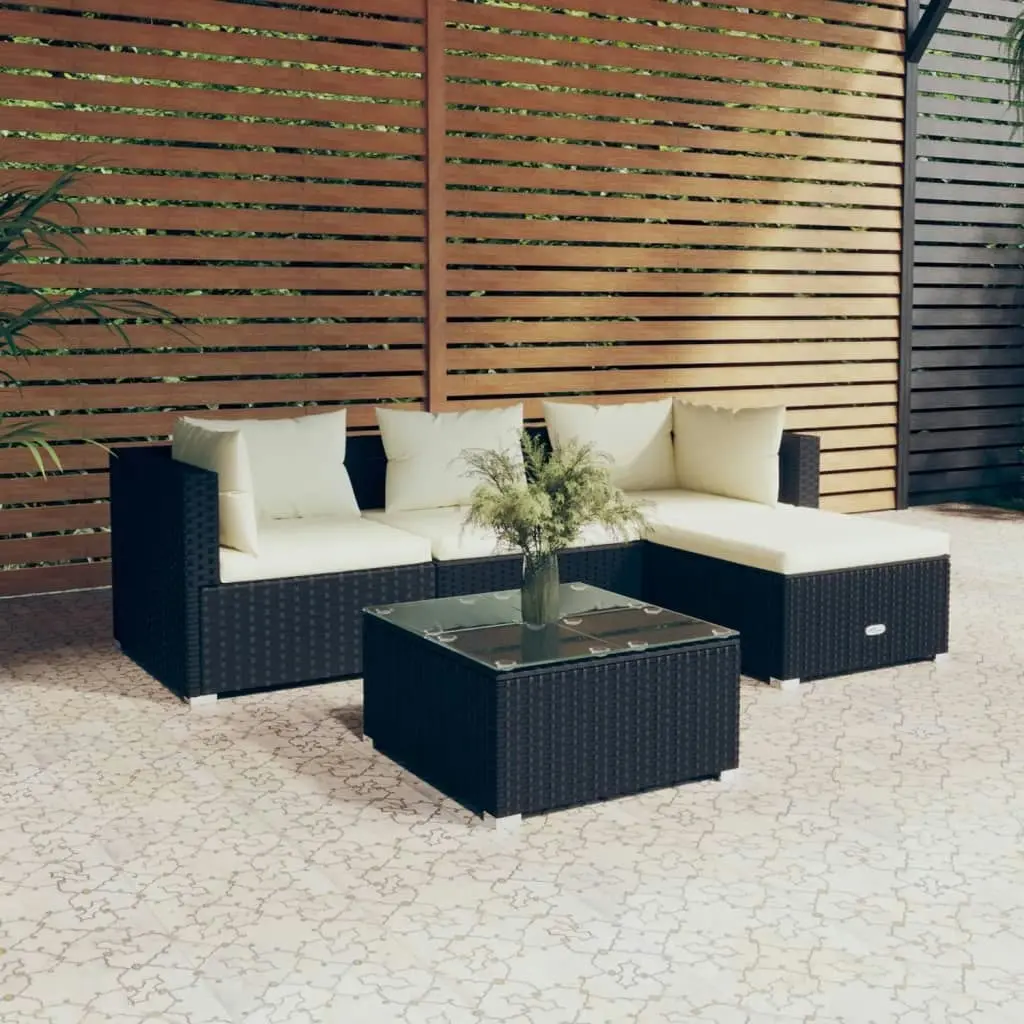 5 Piece Garden Lounge Set with Cushions Poly Rattan Black 3101647