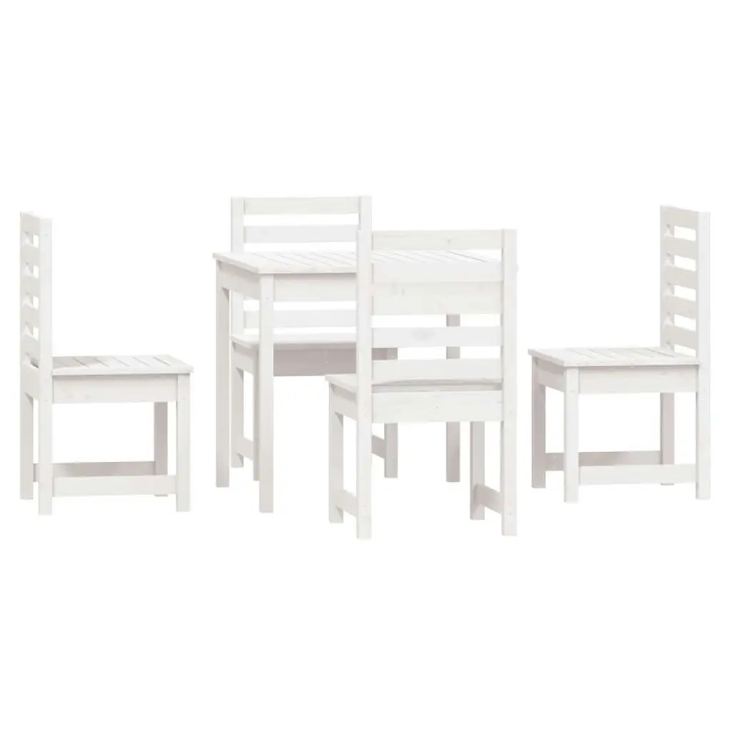 5 Piece Garden Dining Set White Solid Wood Pine 3154678